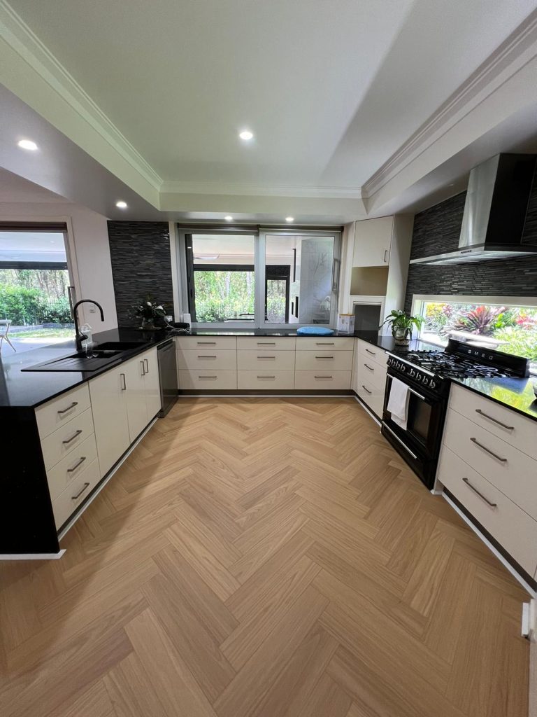 Herringbone flooring in residential home