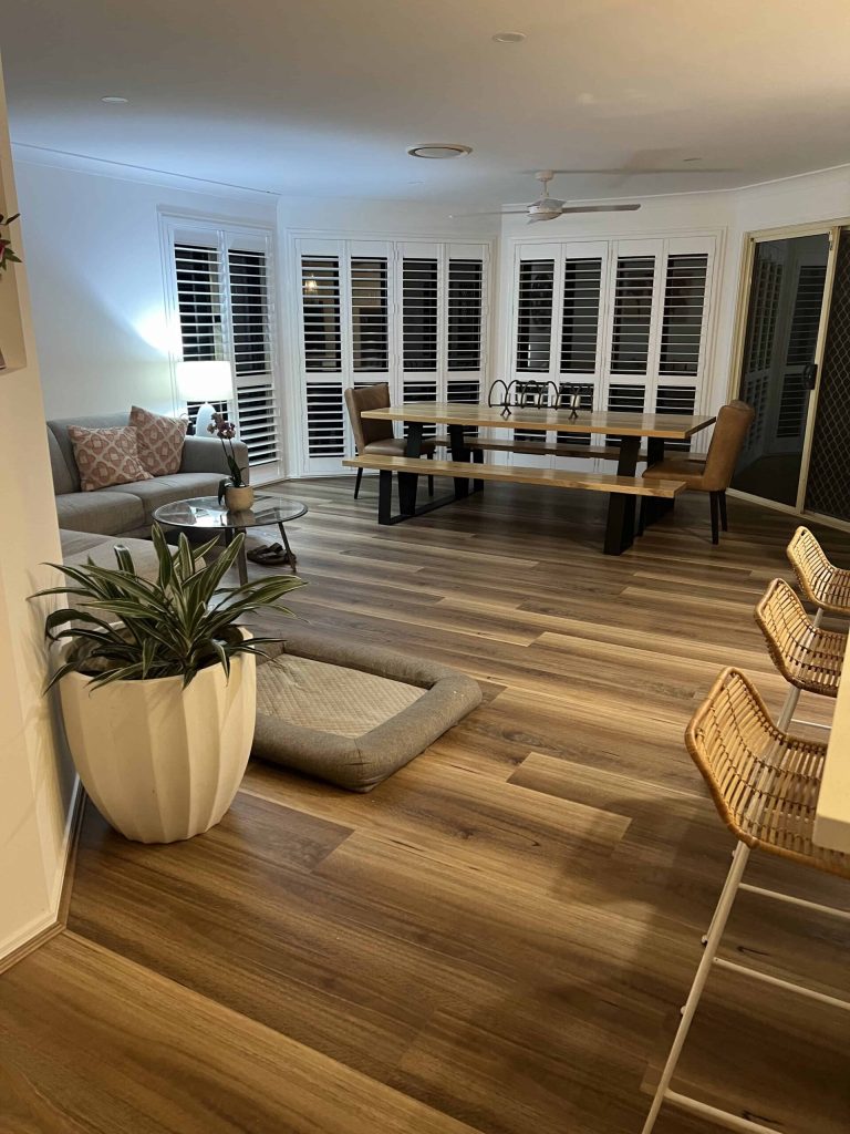 Hybrid flooring in living area